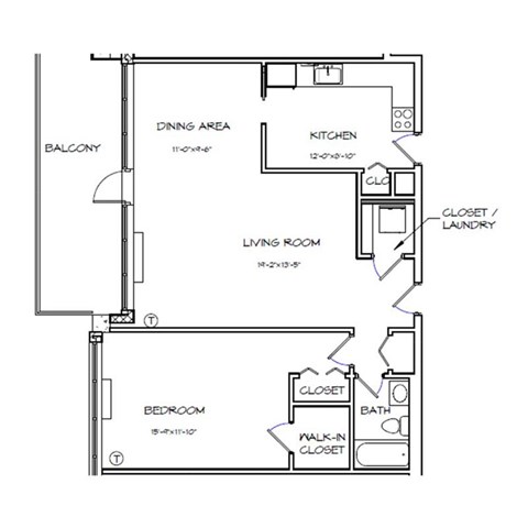 Crystal House Apartments in Arlington, Virginia 1x1 Floor Plan
